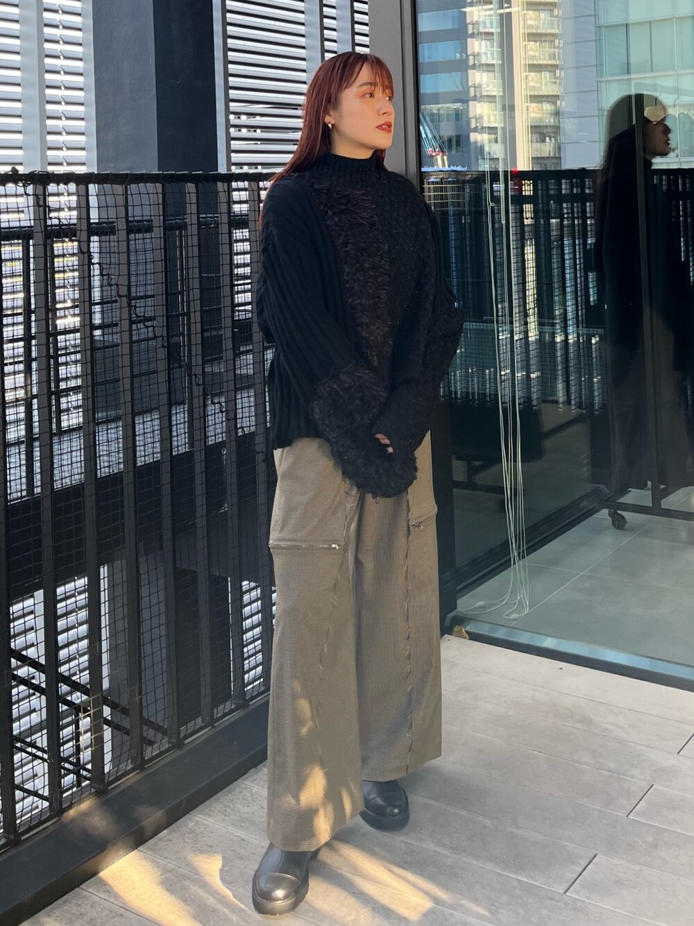 「PUBLIC TOKYOのケーブルパッチワークニット（ニット/セーター、ブラック系）」を使った、yukisugasawaさん（レディース・155cm）の秋コーディネートの1枚目の写真