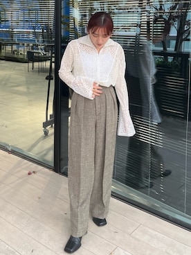 「アイテム（スラックス）」を使った、yukisugasawaさん（レディース・155cm・30代）の冬コーディネート