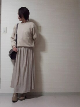 「NATURAL BEAUTY BASIC（ナチュラルビューティーベーシック）のドットギャザーワンピース（ワンピース、ベージュ系）」を使った、tomonsさん（レディース）の秋コーディネート