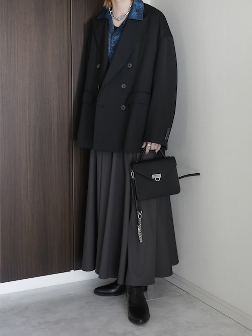 ルナマティーノ ダブル テーラードジャケット 黒 M ウール ピークドラペル ルナマティーノ ダブル テーラードジャケット 黒 M ウール