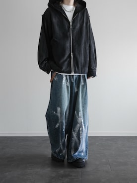 「HARE（ハレ）の【SET UP対応】コットンフェードZIPパーカー(HARE)（パーカー、ブラック系）」を使った、ぴたんさん（メンズ・173cm）の秋コーディネート