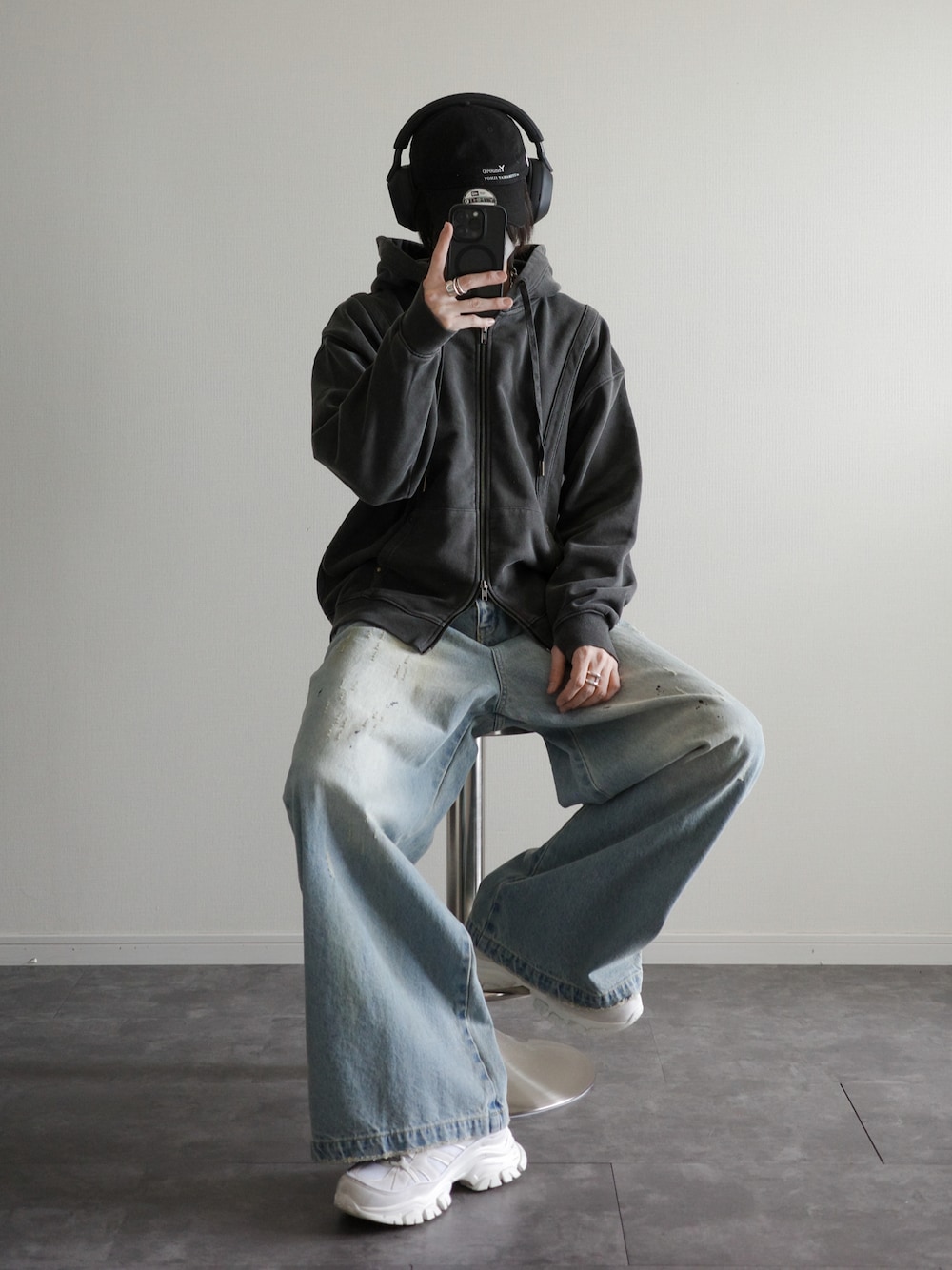 wide baggy overdye denim trousers / ワイドバギーオーバーダイ汚れ 