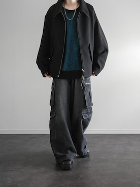 「KUUUPY（クーピー）のRibbed Color-Block Crewneck Knit - 畦編み配色クルーネックニット（ニット/セーター、ブルー系）」を使った、ぴたんさん（メンズ・173cm）の秋コーディネート