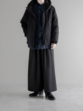 「袴パンツ」｜「アイテム（ダウンジャケット/コート）」を使った、ぴたんさん（メンズ・173cm）の冬コーディネート