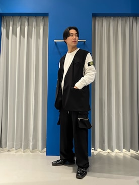 「DANKE SCHON（ダンケシェーン）のアイテム（ノーカラージャケット）」を使った、RIKIKYAさん（メンズ・168cm）の冬コーディネート