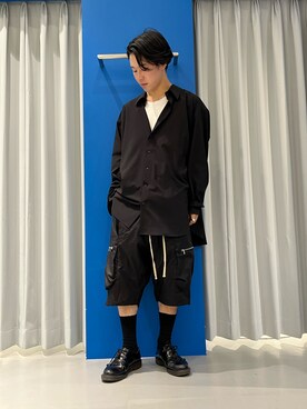 「WHITELAND（ホワイトランド）のWHITELAND/ホワイトランド/NYLON BIG SHIRTS/ナイロンビックシャツ（シャツ/ブラウス）」を使った、RIKIKYAさん（メンズ・168cm）の春コーディネート