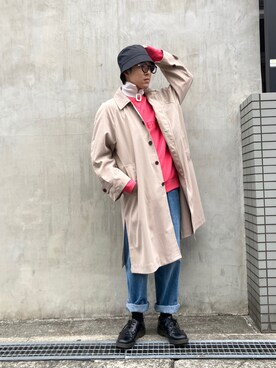「A4A（エーフォーエー）のアイテム（ステンカラーコート）」を使った、RIKIKYAさん（メンズ・168cm）の冬コーディネート