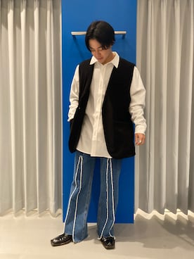 「DANKE SCHON（ダンケシェーン）のアイテム（ノーカラージャケット）」を使った、RIKIKYAさん（メンズ・168cm）の春コーディネート
