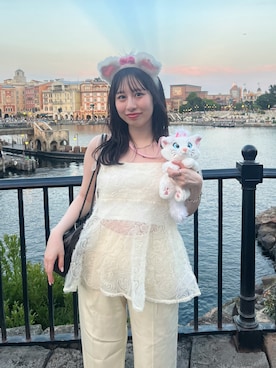 「mline（エムライン）の[mline]チュールバラキャミ（キャミソール、ホワイト系）」を使った、mokaさん（レディース・158cm）の夏コーディネート