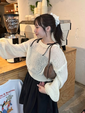 「mline（エムライン）の【@moka.com_企画】シアーニットワンピセット（ワンピース、ホワイト系）」を使った、mokaさん（レディース・158cm）の夏コーディネート