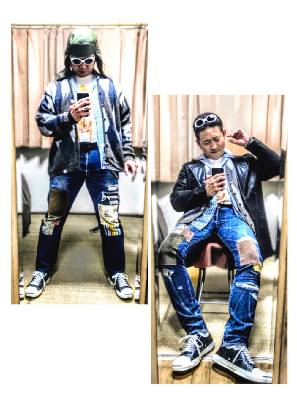 ブラック系のその他アウター、グレー系のカーディガン/ボレロ、ブルー系のシャツ/ブラウスを着用したメンズの冬コーディネートの1枚目の写真