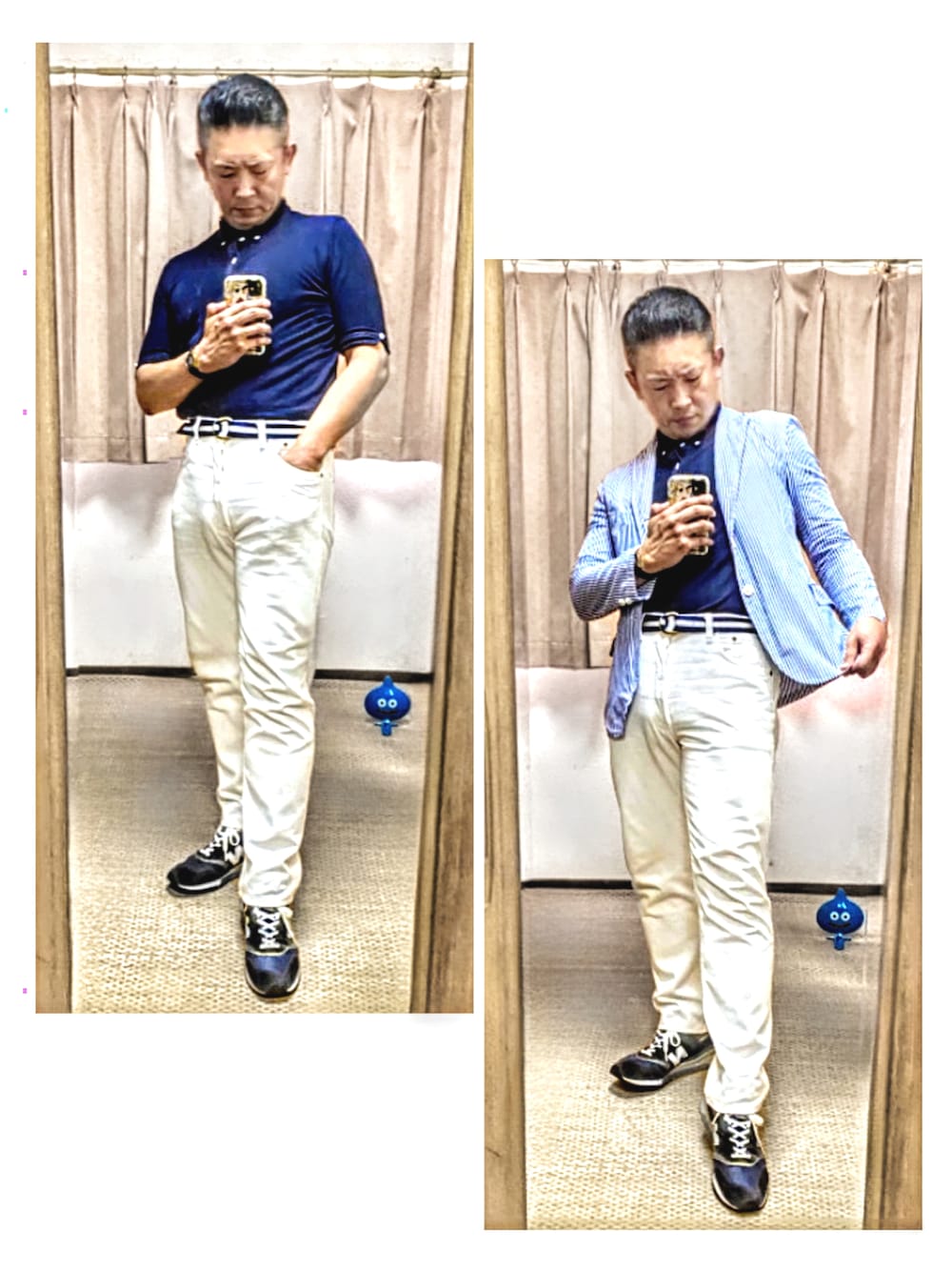 「片手スマホ自撮り研究会🤳✨、我が道をゆく隊、夏コーデ、お仕事コーデ、きれいめカジュアル、ポロシャツ、白パンツ、ストライプ、好きな服を好きなように着る🐷💕、双極性障害、北千住アニメが熱い🔥、肉体改造中🐷💦、メルカリ大量出品中‼️、冒険王、スライム」｜「🔸昨晩のコーデ🐷✨の🔸ポロシャツ×白ショーパンコーデ🙋‍♂️（チノパンツ、ホワイト系）」を使った、おたっし🐷さん（メンズ・174cm）の夏コーディネートの1枚目の写真