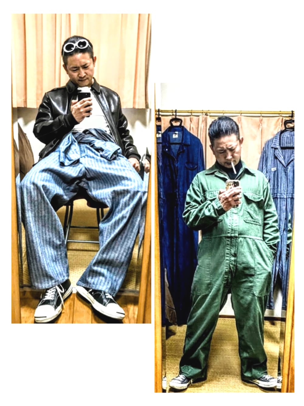 「片手スマホ自撮り研究会🤳✨、我が道をゆく隊、必殺❗️メガネずらし🐸‼️、ミリタリー、ケロ色🐸💕、つなぎ、おたっしコーデ🐷‼️、黒コンバース、コンバースが好き過ぎて🐷💕、好きな服を好きなように着る🐷💕、双極性障害、北千住、肉体改造中🐷💦、じゃがりこの人🐸、メルカリ★期間限定SALE★本日最終日‼️」｜「NUMBER (N)INEの🔸カートオーバルサングラス(白)😎✨ (上)ナンバーナイン(下)エフェクター🕶（サングラス、ホワイト系）」を使った、おたっし🐷さん（メンズ・174cm）の冬コーディネートの1枚目の写真