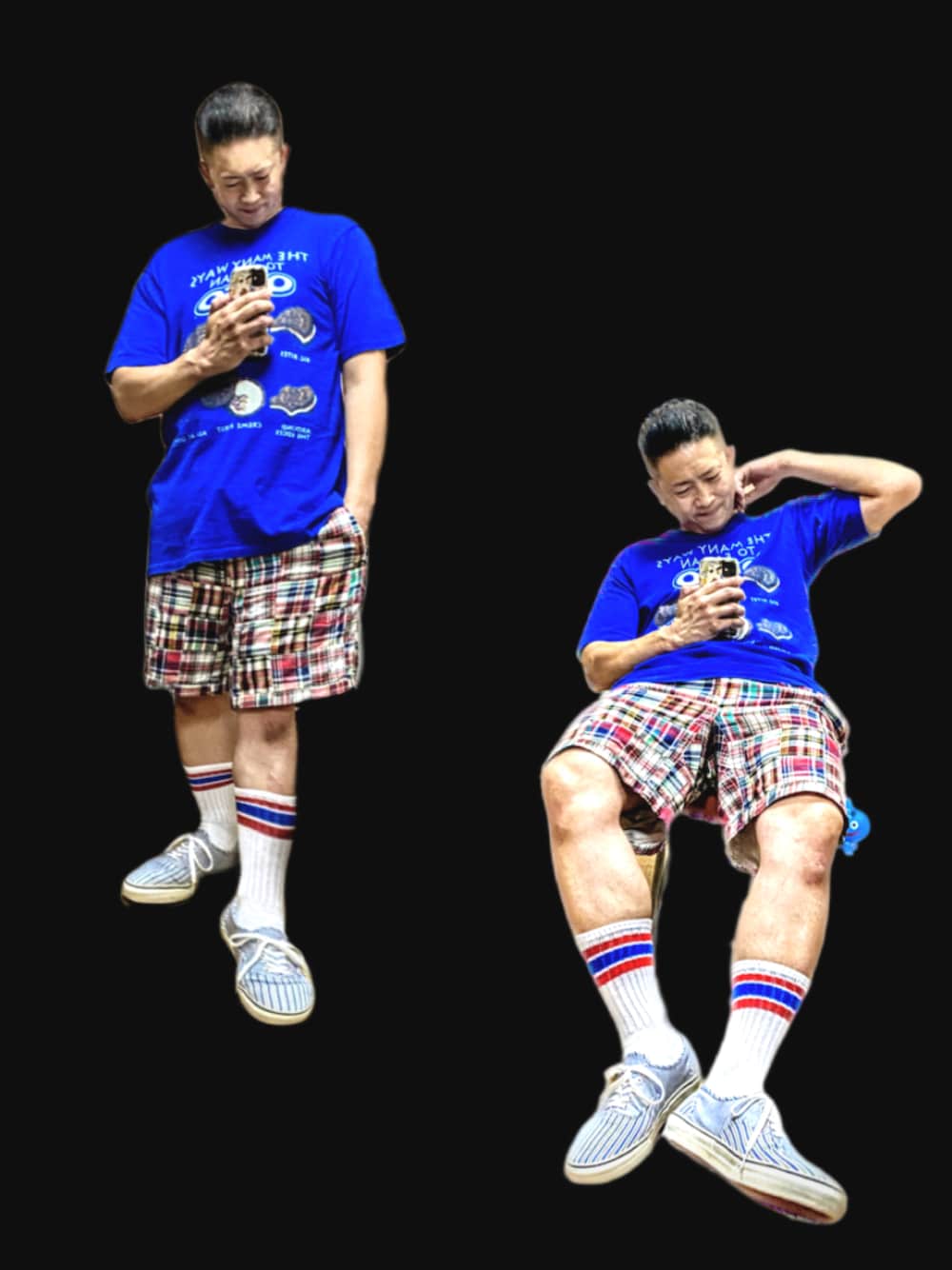 「片手スマホ自撮り研究会🤳✨、我が道をゆく隊、アツいコーデ全部見せ、アメカジ、古着MIX、夏セールで買いました、Tシャツ、青、OREO🍪、ショートパンツ、好きな服を好きなように着る🐷💕、双極性障害、北千住アニメが熱い🔥、ネオフェス開催中、メルカリ大量出品中‼️」｜「VINTAGEの🔸96年USA製 OREO オフィシャルプロモTシャツ 青 L（Tシャツ/カットソー、ブルー系）」を使った、おたっし🐷さん（メンズ・174cm）の夏コーディネートの1枚目の写真