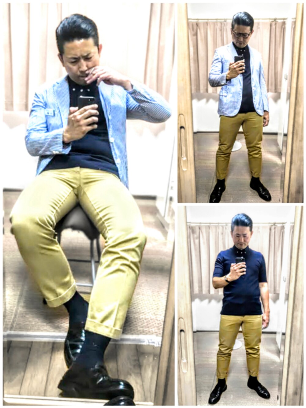 「片手スマホ自撮り研究会🤳✨、我が道をゆく隊、ポロシャツ、ジャスト＆オーバーサイズ、メガネおやじ、お仕事コーデ、きれいめカジュアル、好きな服を好きなように着る🐷💕、みんな違ってみんないい、双極性障害、北千住マルイ、マルコとマルオとマリオ🤔⁉️、北千住北海道フェア、北千住茶香🥞、メルカリ大量出品中‼️」｜「OLIVER PEOPLESの🔸オリバーピープルズ　グレゴリーペック(ブラウン)（メガネ、ブラウン系）」を使った、おたっし🐷さん（メンズ・174cm）の秋コーディネートの1枚目の写真
