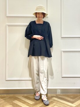 「SHOO・LA・RUE（シューラルー）の◆【高レビュー】洗えてサラサラ スクエアニットパンプス（パンプス、ブラック系）」を使った、SOさん（レディース・164cm）の春コーディネート