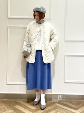 「DRESKIP（ドレスキップ）の【S-LL/撥水】さっと羽織れる 大人が着たい キルトジャケット（ブルゾン、ホワイト系）」を使った、SOさん（レディース・164cm）の冬コーディネート