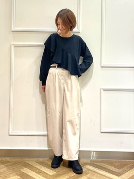 「SHOO・LA・RUE（シューラルー）のリバーシブルスムースベルト（ベルト、ブラック系）」を使った、SOさん（レディース・164cm）の秋コーディネート