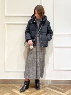 「DRESKIP（ドレスキップ）の【S-LL】あったか裏起毛クロップドワイドパンツ（その他パンツ、ベージュ系）」を使った、SOさん（レディース・164cm）の冬コーディネート