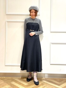 「SHOO・LA・RUE（シューラルー）のスライドビット風スムースベルト（ベルト、ブラック系）」を使った、SOさん（レディース・164cm）の秋コーディネート