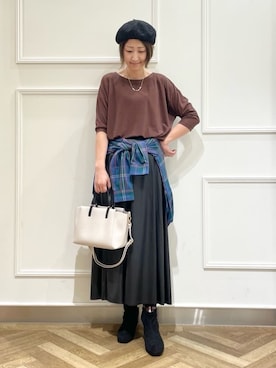 「SHOO・LA・RUE（シューラルー）の【7分袖】裾タックデザインカットソー（Tシャツ/カットソー、ブラウン系）」を使った、SOさん（レディース・164cm）の秋コーディネート