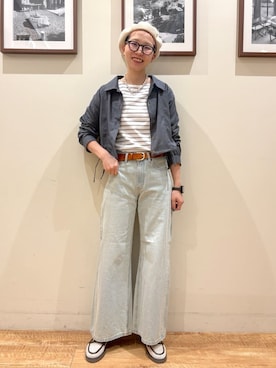 「SHOO・LA・RUE（シューラルー）の【S-LL/洗濯機可】着こなしいろいろ 首元すっきりボートネック ボーダーロンT（Tシャツ/カットソー、グレー系）」を使った、Ayumiさん（レディース・168cm）の春コーディネート