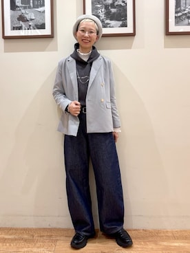 「SHOO・LA・RUE（シューラルー）の【セットアップ可/S-LL/洗濯機可】マニッシュに決まる ダブルブレストジャケット（テーラードジャケット、グレー系）」を使った、Ayumiさん（レディース・168cm）の冬コーディネート
