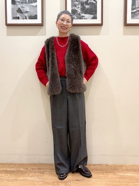 「Cutie Blonde（キューティーブロンド）のふわふわフェイクファーベスト（ベスト、ブラウン系）」を使った、Ayumiさん（レディース・168cm）の冬コーディネート