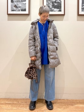 「SHOO・LA・RUE（シューラルー）の【洗濯機可/撥水】フェイクファーフード ロングダウン（ダウンジャケット/コート、グリーン系）」を使った、Ayumiさん（レディース・168cm）の冬コーディネート