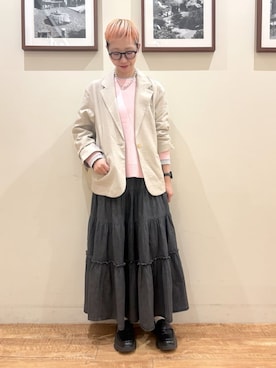 「SHOO・LA・RUE（シューラルー）の【洗濯機可/S-LL/インしなくても着られる】1枚で決まる　レイヤード風スウェットライクニット（ニット/セーター、ピンク系）」を使った、Ayumiさん（レディース・168cm）の春コーディネート