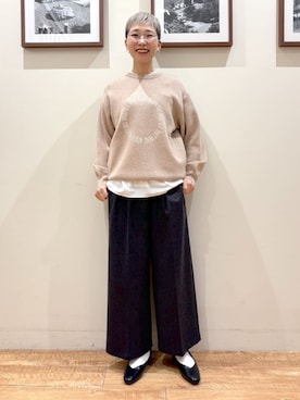 「SHOO・LA・RUE（シューラルー）の【洗濯機可/S-LL】もちもちタッチ スウェットライクロゴニット（ニット/セーター、ベージュ系）」を使った、Ayumiさん（レディース・168cm）の冬コーディネート