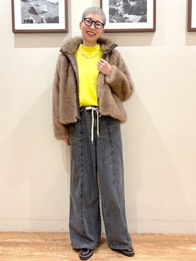 「Cutie Blonde（キューティーブロンド）のフェイクファーブルゾン（ブルゾン、イエロー系）」を使った、Ayumiさん（レディース・168cm）の冬コーディネート
