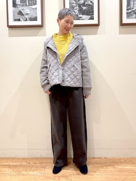 「SHOO・LA・RUE（シューラルー）の【S-LL】異素材使いが目を惹く キルトフードブルゾン（ブルゾン、グレー系）」を使った、Ayumiさん（レディース・168cm）の冬コーディネート