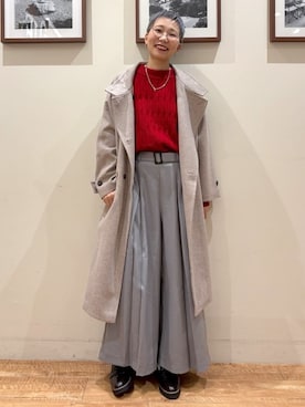 「DRESKIP（ドレスキップ）の【S-LL】大人のきれいめスタイルに ウール調スタンドロングコート（その他アウター、ベージュ系）」を使った、Ayumiさん（レディース・168cm）の秋コーディネート