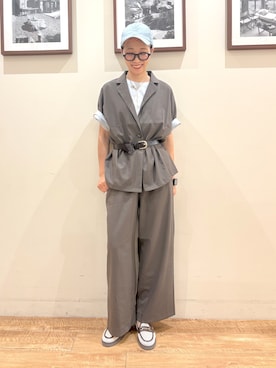 「SHOO・LA・RUE（シューラルー）の【S-LL/洗濯機可/セットアップ可】軽凛(かろりん) ひんやり半袖ジャケット（テーラードジャケット、ブラウン系）」を使った、Ayumiさん（レディース・168cm）の春コーディネート