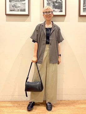 「SHOO・LA・RUE（シューラルー）の【S-LL/洗濯機可/セットアップ可】軽凛(かろりん) ひんやり半袖ジャケット（テーラードジャケット、ブラウン系）」を使った、Ayumiさん（レディース・168cm）の春コーディネート