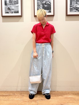 「Cutie Blonde（キューティーブロンド）の【S-LL】一枚で着映え フレンチスリーブ ポロスキッパートップス（Tシャツ/カットソー）」を使った、Ayumiさん（レディース・168cm）の夏コーディネート