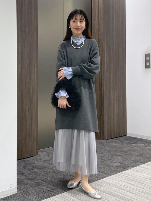 セール】Vネックチュニックニットワンピース/保温（ワンピース）｜ROPE