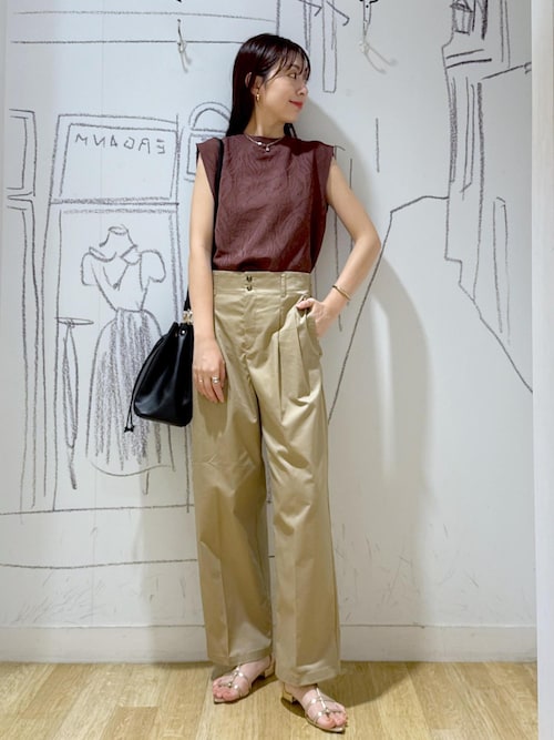 ロペ　ベージュ ワイドチノパンツ 新品　今期秋冬物 セール】【UVカット・接触冷感】タックチノワイドパンツ