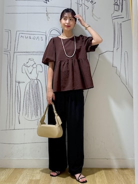 「ROPE' PICNIC（ロペピクニック）のリボンディテールワンハンドルバッグ（ハンドバッグ）」を使った、nozomiさん（レディース・162cm・30代）の夏コーディネート