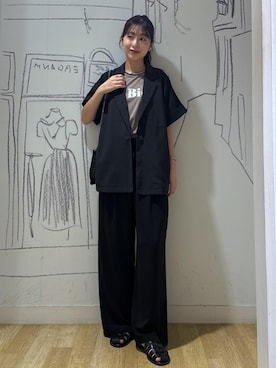「ROPE' PICNIC（ロペピクニック）の【接触冷感・UVカット・速乾】【リネンライク・シリーズ】シアーハーフスリーブジャケット/セットアップ（テーラードジャケット）」を使った、nozomiさん（レディース・162cm・30代）の夏コーディネート