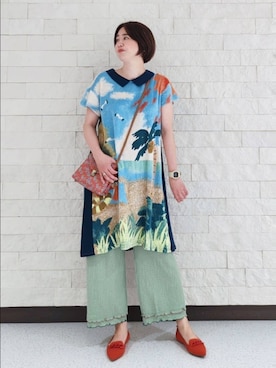 「Jocomomola（ホコモモラ）のアイテム（パンツ）」を使った、Jocomomolaさん（レディース・170cm）の春コーディネート