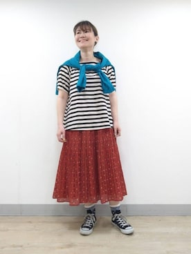 「Jocomomola（ホコモモラ）のアイテム（スカート）」を使った、Jocomomolaさん（レディース・158cm）の夏コーディネート