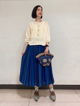 「Jocomomola（ホコモモラ）のアイテム（帽子）」を使った、Jocomomolaさん（レディース・165cm）の春コーディネート