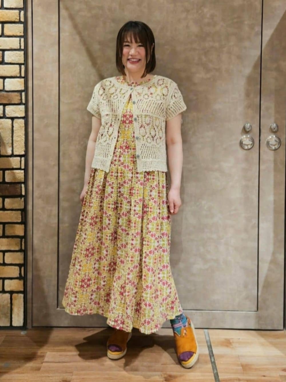「ワンピース、夏コーデ」｜「Jocomomolaのコード刺繍半袖カーディガン（カーディガン/ボレロ、ホワイト系）」を使った、Jocomomolaさん（レディース・158cm）の春コーディネートの1枚目の写真
