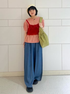 「Jocomomola（ホコモモラ）のアイテム（帽子）」を使った、Jocomomolaさん（レディース・154cm）の夏コーディネート