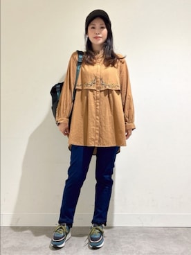 「Jocomomola（ホコモモラ）のアイテム（帽子）」を使った、Jocomomolaさん（レディース・159cm）の秋コーディネート