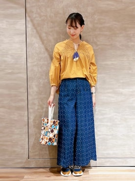 「Jocomomola（ホコモモラ）のアイテム（パンツ）」を使った、Jocomomolaさん（レディース・160cm）の夏コーディネート