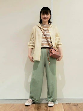 「Jocomomola（ホコモモラ）のアイテム（スリッポン）」を使った、Jocomomolaさん（レディース・158cm）の春コーディネート