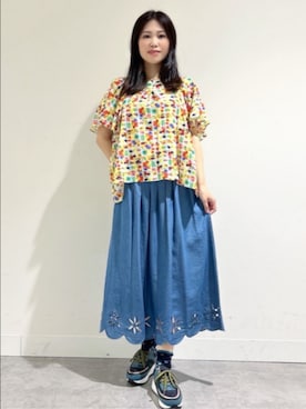 「Jocomomola（ホコモモラ）のアイテム（シューズ）」を使った、Jocomomolaさん（レディース・158cm）の夏コーディネート